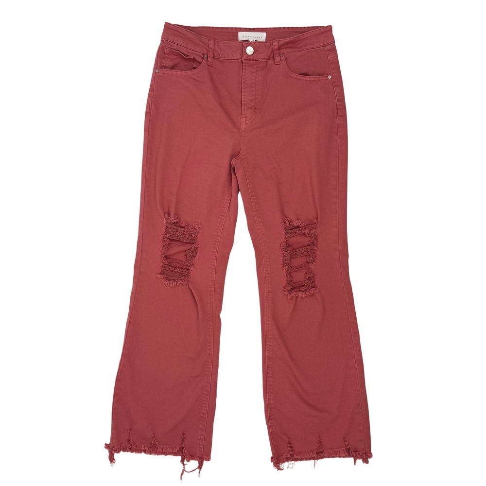 Risen Jeans Flare Pants Womens 7/28 Red Excellent Distressed Raw Hem RDP5265